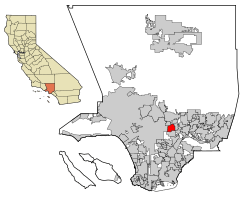 Location of Alhambra within Los Angeles County, California