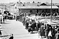 Birkenau a group of Jews walking towards the gas chambers and crematoria