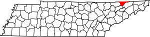 Map of Tennessee highlighting Hancock County