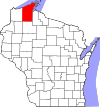 State map highlighting Bayfield County