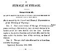 An Act to Grant to the Women of Wyoming Territory the Right of Suffrage and to Hold Office