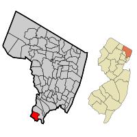 Map highlighting North Arlington's location within Bergen County. Inset: Bergen County's location within New Jersey