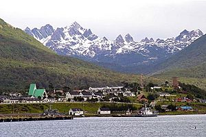 View of Puerto Williams with the  Dientes de Navarino mountains (the 'Teeth of Navarino') in the background