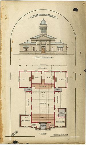 Architectural drawing of the Court House, Warwick, 29 August 1885