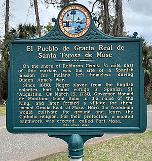 Historical marker, Fort Mose, front