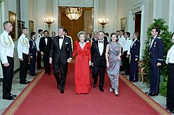 President Ronald Reagan Nancy Reagan Miguel De La Madrid Hurtado and Mrs De La Madrid Hurtado in Cross Hall During State Dinner for President Miguel De La Madrid Hurtado of Mexico - DPLA - a5497006bc877bb01646c8ab808be5e3