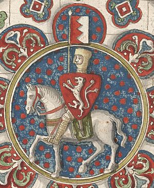 Simon de Montfort, in a drawing of a stained glass window found at Chartres Cathedral