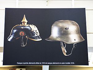 Temporary exhibition about WWI, gare de Paris-Est, 2014 (German helmets)