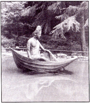 Statue of Dogen's Sea Vision of Avalokiteshvara while Returning from China, at a pond at Eihei-ji Temple