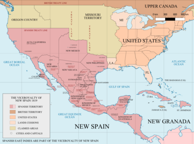 Viceroyalty of New Spain Location 1819 (without Philippines)