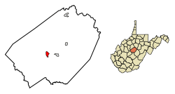 Location of Gassaway in Braxton County, West Virginia.