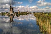 Kinderdijk windmills with reflections