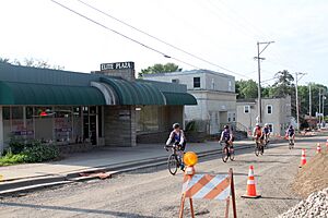 Cyclists going down Lake Independence Regional Trail/Hwy 19