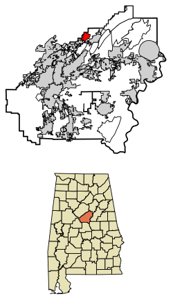 Location of Brook Highland in Shelby County, Alabama.