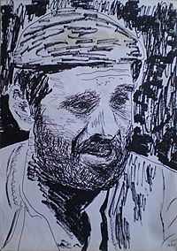 Chaim Topol as Sallah Shabati, drawing by Chaim Topol