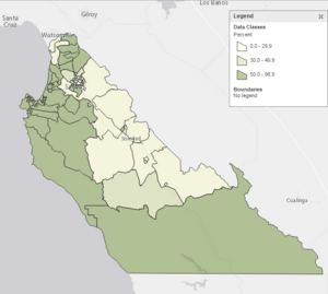 Thematic map showing percentage of households speaking only English at home