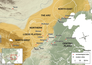 Arc of the eastern Steppe, the Arc (with its three zones) and the Central Plains, with major sites