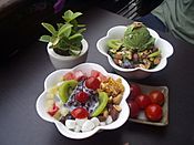 Korean shaved ice-Patbingsu-Nokcha bingsu-Cherry tomatoes