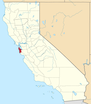 Map of California highlighting San Mateo County