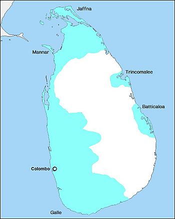 Extent of Portuguese rule in Ceylon