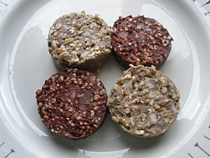 Irish black and white pudding slices.JPG