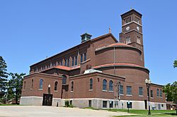 St. Michael's Catholic Church, which dominates the skyline