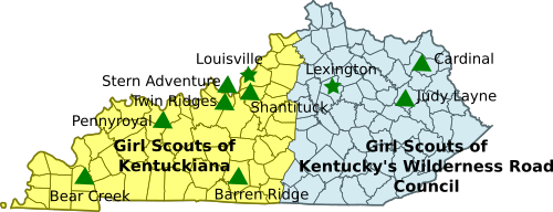 Map of Girl Scout Councils in Kentucky