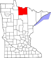 State map highlighting Koochiching County