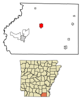 Location of Hamburg in Ashley County, Arkansas.