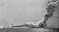 HMSLion besideHMSQueenMaryblowingup1916