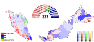 Malaysia election results map by percentage, 2018