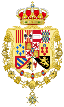 Royal Greater Coat of Arms of Spain (1761-1868 and 1874-1931) Version with Golden Fleece and Order of Charles III Collars