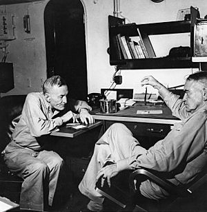 VAdm John S. McCain and Adm William F. Halsey aboard USS New Jersey (BB-62), December 1944