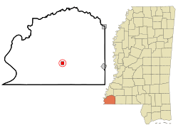 Location of Woodville, Mississippi