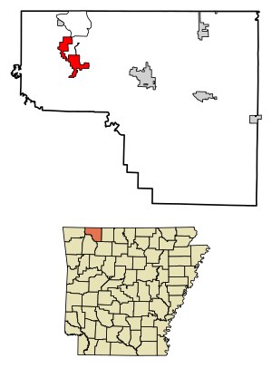 Location within Carroll County and Arkansas