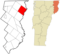 Location in Essex County and the state of Vermont.