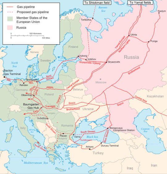 Major russian gas pipelines to europe