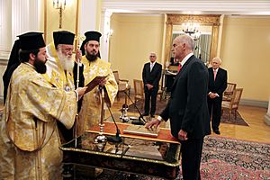 Prime Minister of Greece George Papandreou taking his Oath of Office - 2009Oct06