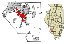 Location of Belleville in St. Clair County, Illinois.