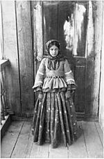 Azerbaijani woman from Shusha in silk national garments