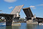 Concrete and metal bridge with lift open