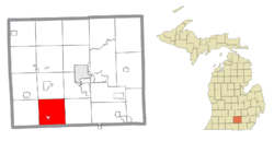 Location within Jackson County (red) and the administered village of Hanover (pink)