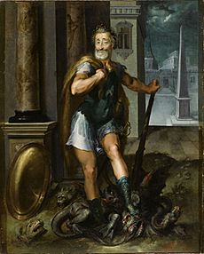 Henry IV en Herculeus terrassant l Hydre de Lerne cad La ligue Catholique Atelier Toussaint Dubreuil circa 1600