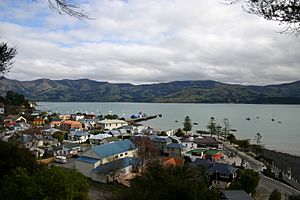 Akaroa township and its Main Wharf