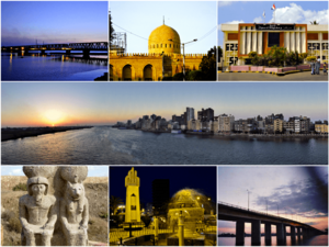 Clockwise, from top: Desouk Bridge, Ibrahim El Desouki Mosque, City Hall, Nile in Desouk, a statue of Ramesses II with Goddess Sekhmet, Desouk War Memorial, New Desouk Bridge.