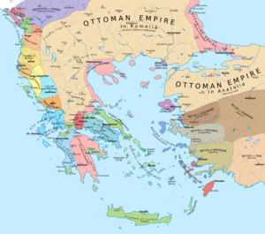 Map of the southern Balkans, 1410