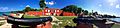 Fort Frederik, St. Croix, USVI -- seawall facing east with cannons, panoramic