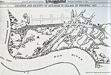 Location and Identity of Buildings in Village of Winnipeg 1872 (1922)