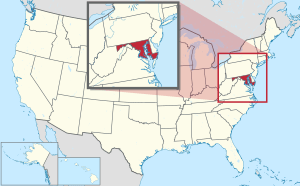 Map of the United States with Maryland highlighted