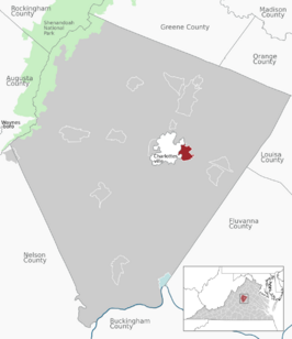 Location of the Pantops CDP within the Albemarle county